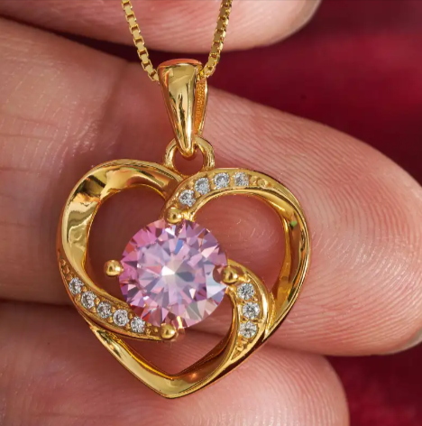 Pink Moissanite Sterling Silver Necklace for Women