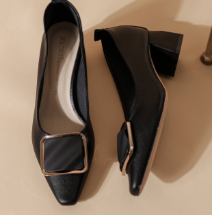 Pointed Flat Shoes with Square Buckle for Women