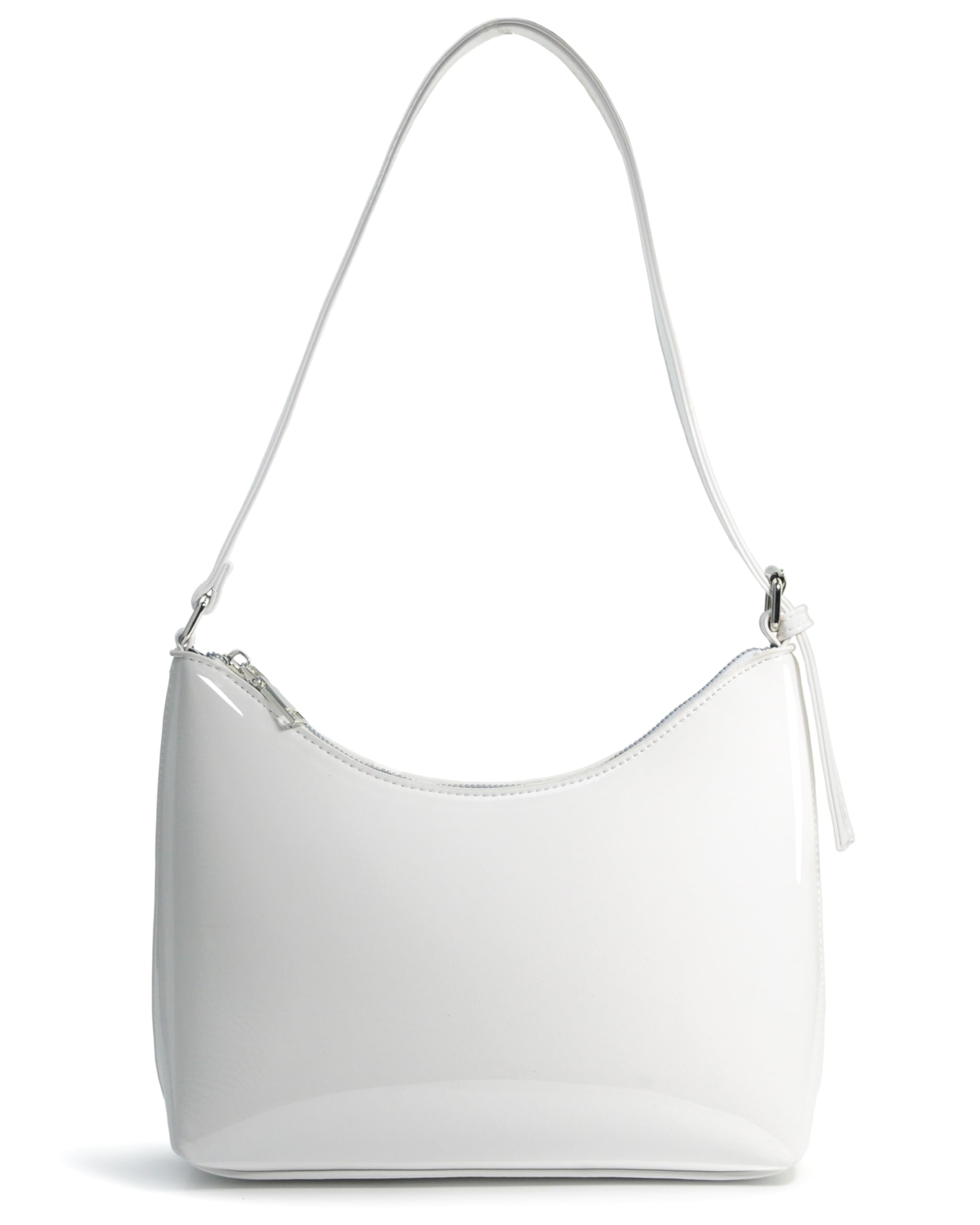 Minimalist Faux Patent Leather Shoulder Bag Shiny Women Purse Y2K Style (White)