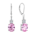 Inpasne Oval Pink Tourmaline Dangle Drop Earrings for Women 925 Sterling Silver Leverback Earrings October Birthstone Jewelry Gifts for Her