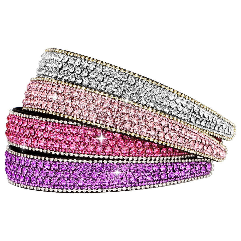 Wecoe 4 Pack Rhinestone Headbands Women Girls Fashion Glitter Sparkly Diamond Headbands Flower Girls Back to School Prom Hair Accessories Women Girls Birthday Gifts (Silver Pink Hot Pink Purple)