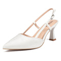 Aitikiss Slingback Heels for Women Pointed Closed Toe Womens White Slingback Kitten Heels Pumps Dress Shoes for Women